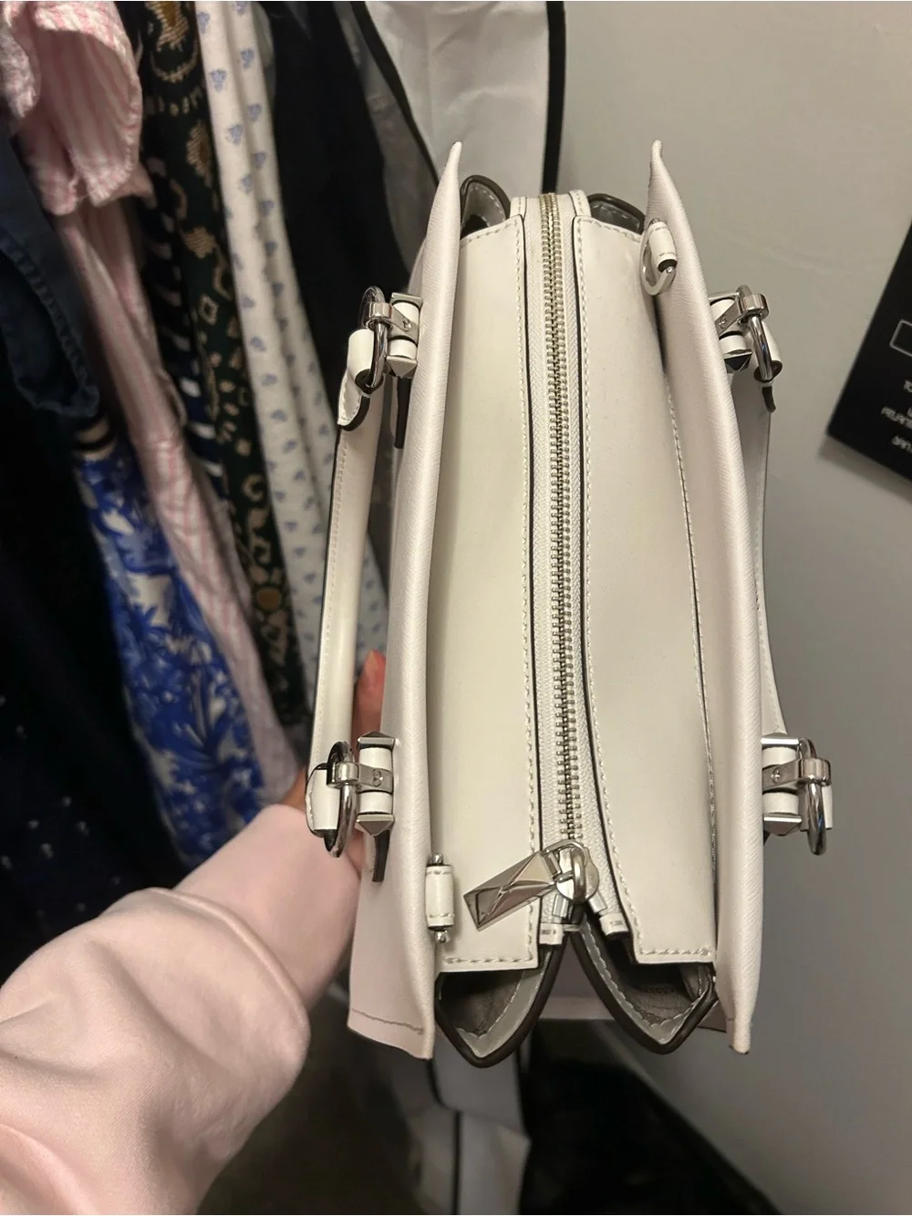 Michael Kors White Saffiano Leather Top-Handle Satchel with Silver Hardware NWOT